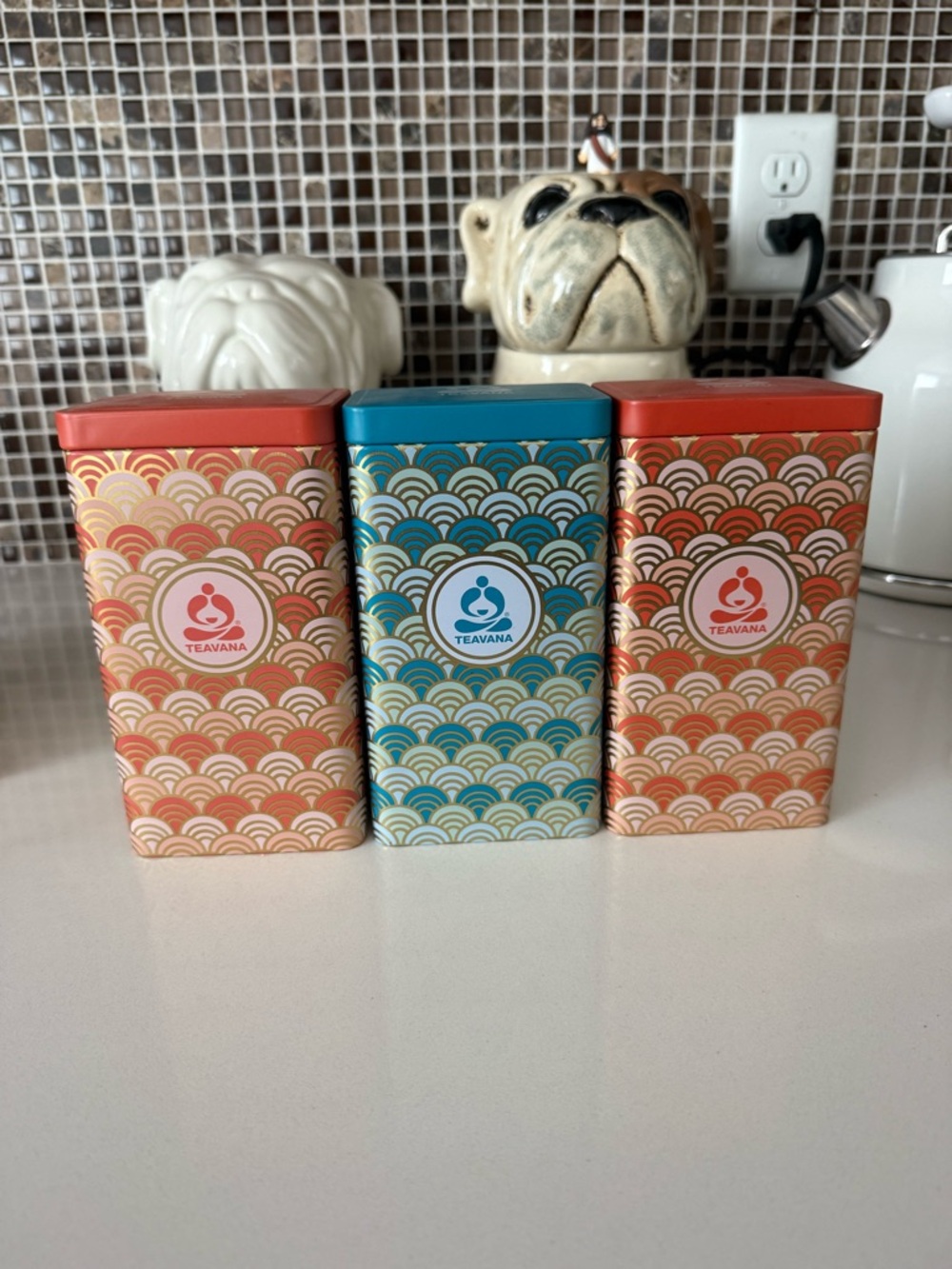 Teavana Collection of Three Rectangular Empty Tins Orange and Blue